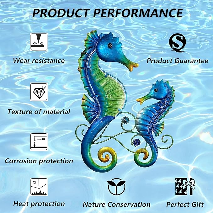 JOYBee Metal Seahorse Family Wall Art Decor-Outdoor Indoor Coastal Hanging Art-Beach Ocean Theme Garden Wall Art Decor for Patio Backyard Yard Fence Pool Bathroom Living Room Wall Decorations
