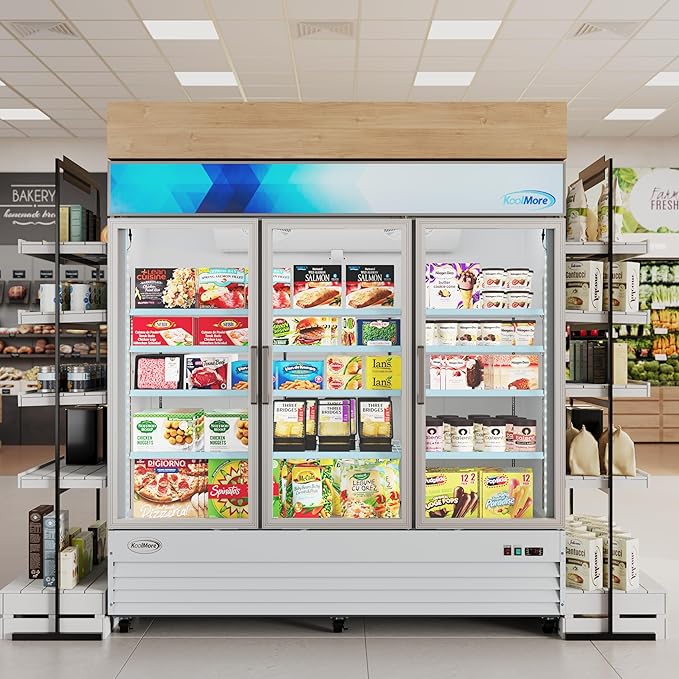 KoolMore MDF-3GD-52C-WH 80 in. Commercial Three Glass Door Display Upright Freezer Merchandiser in White 52 Cu. Ft