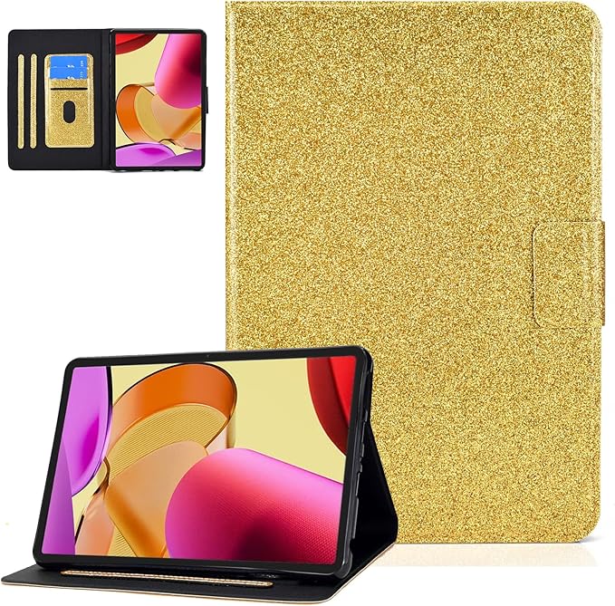Dteck for Fire Max 11 Tablet Case 13th Generation 2023 11", PU Leather Protective Fold Stand Case with Auto Sleep Wake, Adjustable Viewing Angles, 3 Card Slots, Slim Thin Classic Cute Folio Case, Gold