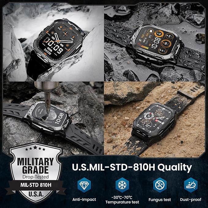 Smart Watches for Men,130 Days Extra-Long Battery,1.96" HD Display Answer/Make Call, Rugged Full Metal Body with LED Flashlight, 24/7 Heart Rate & Sleep Monitor, Compatible for Android & iOS