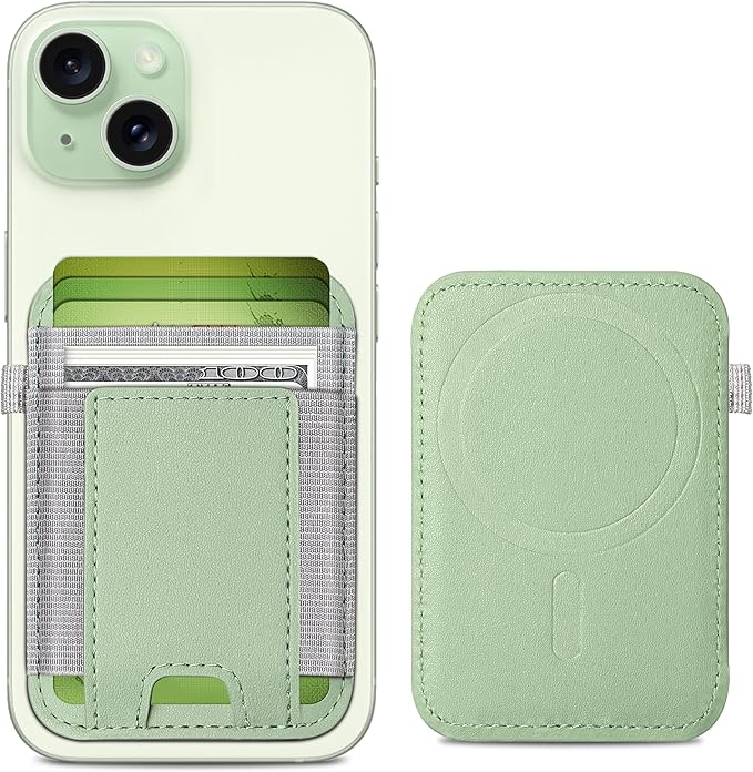 ExtreLife For Magsafe Wallet, Strongest Magnetic Wallet for iPhone 17/16/15/14/13/12 Series, Magnetic Card Holder with 2 Card Slots, RFID Blocking, Vegan Leather, Hold 7 Cards, Light Green
