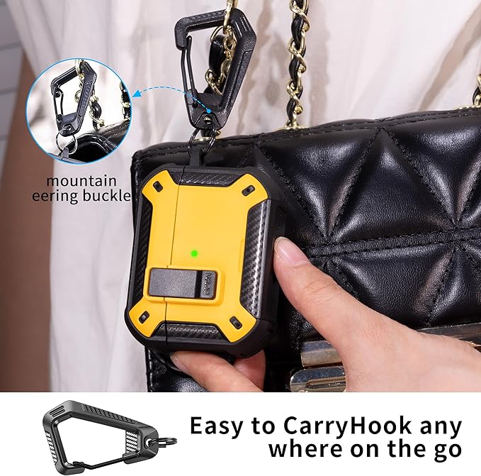 RFUNGUANGO Compatible with Airpods Pro Case 2nd / 1st Generation Protective Case, Compatible with MagSafe, with Cleaning Kit & Keychain,Phone Stand,Magnetic Automatic Lock, Visible LED, Yellow