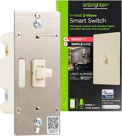 Enbrighten Z-Wave On/Off Switch, Toggle, Light Almond, 1 Pack