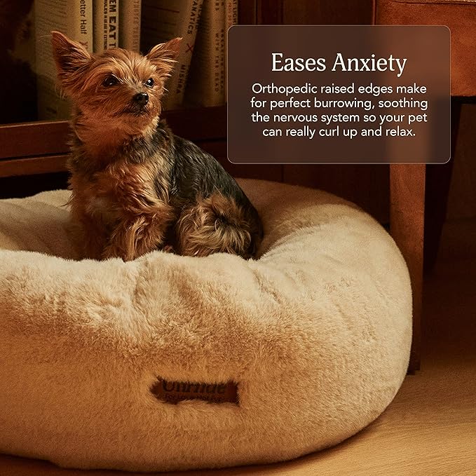 UnHide Floof Pet Bed - Small (23" x 8") - Extra Soft Dog Bed - Removable Faux Fur Cover - Machine Washable - Helps Ease Pet Anxiety & Provides The Perfect Sleep - Deer