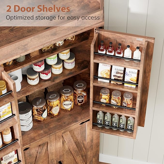 Corner Kitchen Pantry Storage Cabinet with Doors, Kitchen Hutch, 71'' Tall Food Storage Cabinet Furniture for Living Room, Dining Room (Brown)