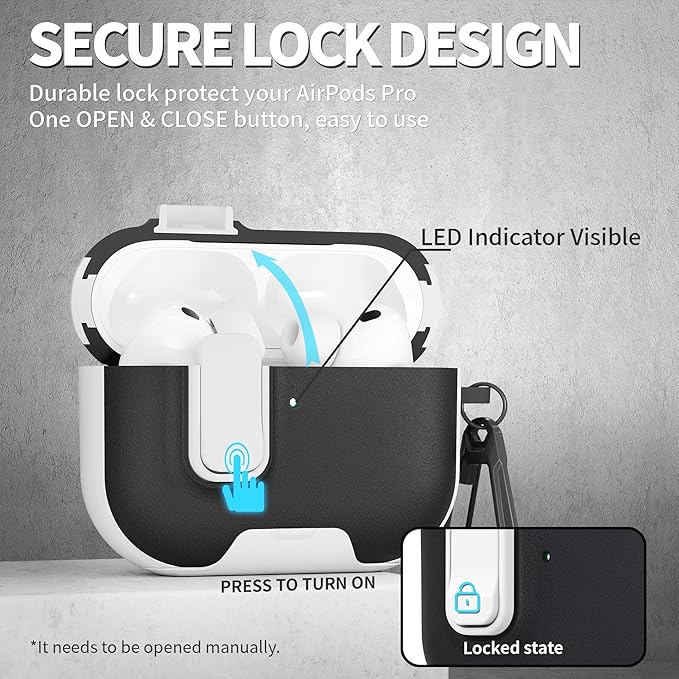 for AirPods Pro 3 Case with Lock,TPU Leather Texture Durability Anti-Lost & Shockproof Protective Cover Accessories with Cleaning Kit in Keychain for Apple AirPod Pro 3 Generation 2025(White/Black)