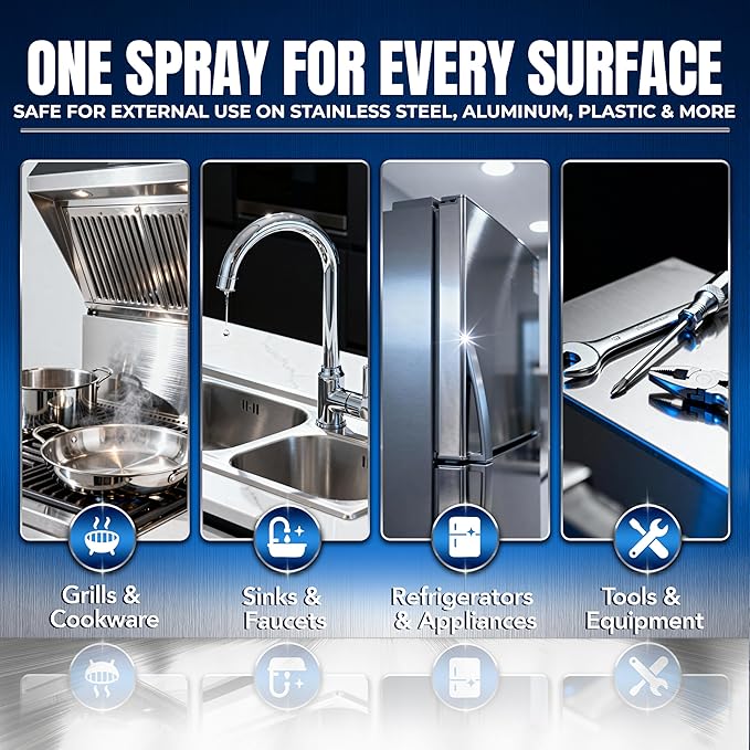 12 x 10oz Stainless Steel Cleaner and Polish - Cleans, Polishes & Protects Kitchen Appliances, Refrigerators, Sinks, Ovens & Grills - Residue & Streak Free Shine - Stainless Steel Cleaner for Sink