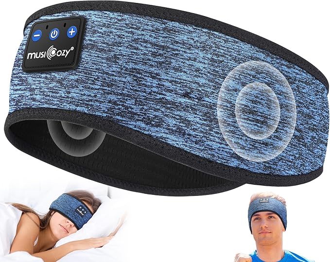 MUSICOZY Sleep Headphones Bluetooth Sports Headband, Wireless Music Sleeping Headphones Sleep Eye Mask Earbuds for Side Sleepers Workout Running Travel Yoga Office, Pack of 2