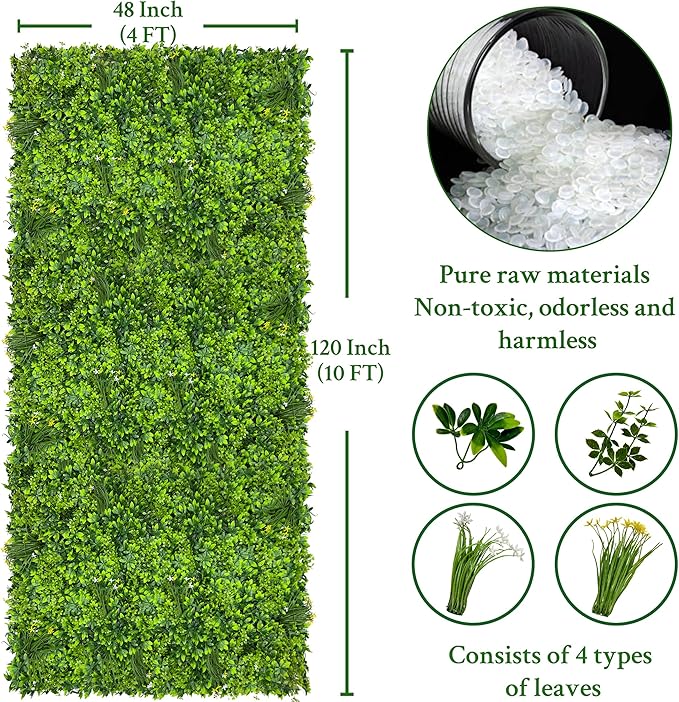 Artificial Plant Wall Roll: 4FT X10FT (40 sqft) UV-Anti Ivy Privacy Fence Screen Faux Greenery Panels Backdrop Boxwood Ivy Vine Leaf Hedge Fence for Indoor Outdoor Green Decor