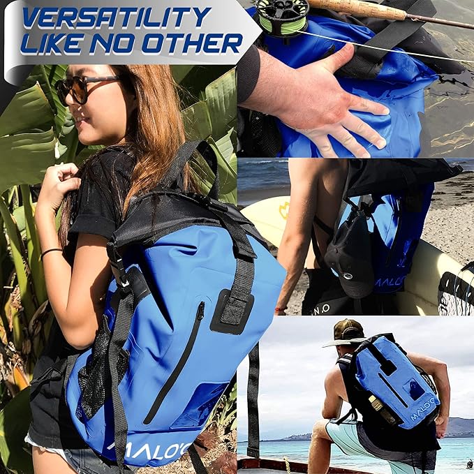 Malo?™o DryPack 30L Waterproof Backpack, Roll-Top Dry Bag Backpack with Padded Straps, Floating Design for Beach, Kayaking, Fishing, Boating, Travel, and Water Sports, Dark Blue
