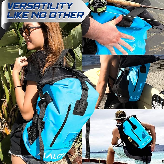Malo?™o DryPack 30L Waterproof Backpack, Roll-Top Dry Bag Backpack with Padded Straps, Floating Design for Beach, Kayaking, Fishing, Boating, Travel, and Water Sports, Blue