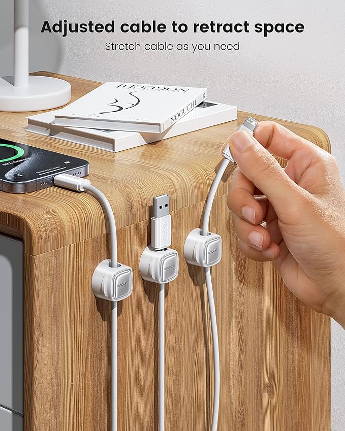 12 Pack Magnetic Cable Clips – Cord Organizer & Holder, Toocki Adhesive Cable Management, Wire Holder for USB Charging Cables, Ideal for Home, Office, Car, Desk, and Nightstand-White