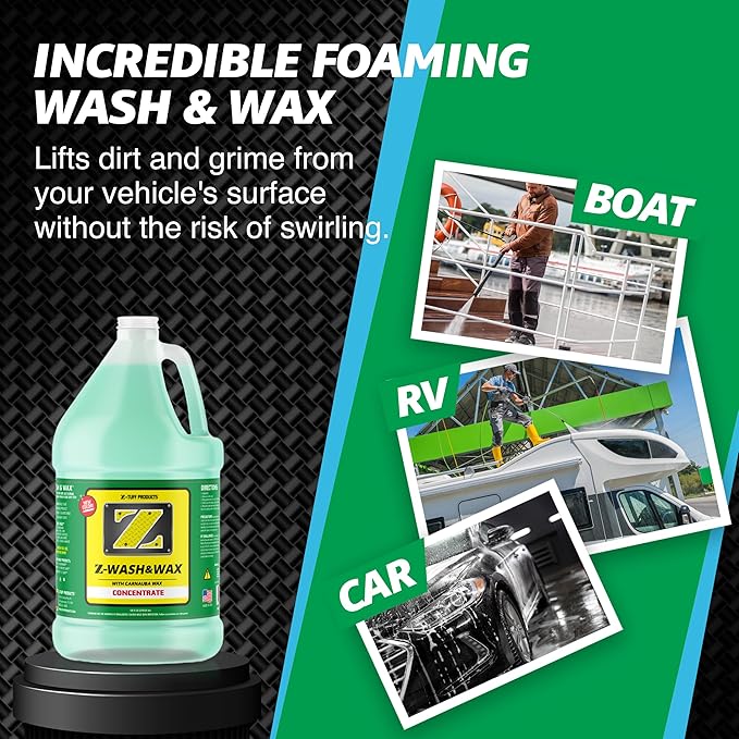 Z-TUFF PRODUCTS Wash & Wax – Ultimate Shine & Protection For Boats, RVs, and Cars – Infused with Advanced Polymer & Carnauba Wax Concentrated