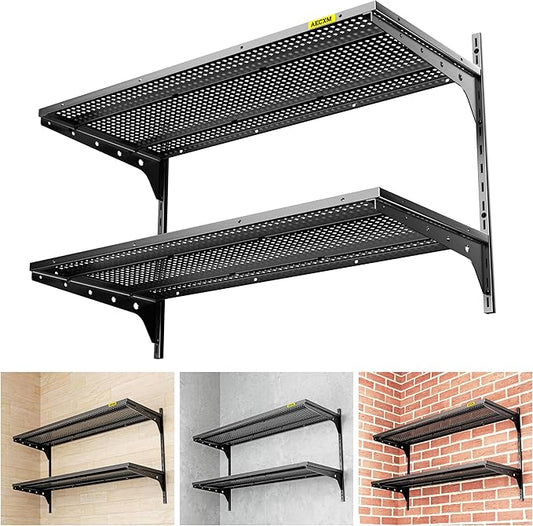 1pack×2 Tier 1.3x3ft Garage Shelving Wall Mounted, 400 lbs Load Capacity,15.6x36inch per Shelf Height Cassette Adjustable Floating Shelves, Black