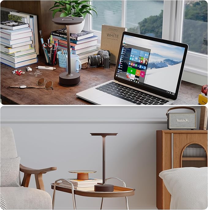 2 Pack Rechargeable Cordless Table Lamps, 5000mAh Portable Battery Table Light, 3 Color Stepless Dimming LED Table Light with Memory Function, for Outdoor/Home/Patio/Restaurant.(Rust)
