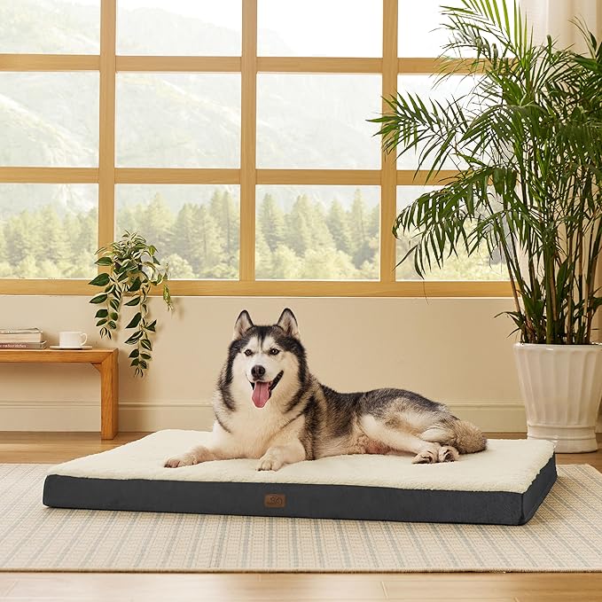 Bedsure Giant Dog Bed for Jumbo Dogs - 53" x 36" Flat Pet Beds with Removable Washable Cover, Orthopedic Egg Crate Foam Mat for Long-Bodied Pets Up to 120 lbs