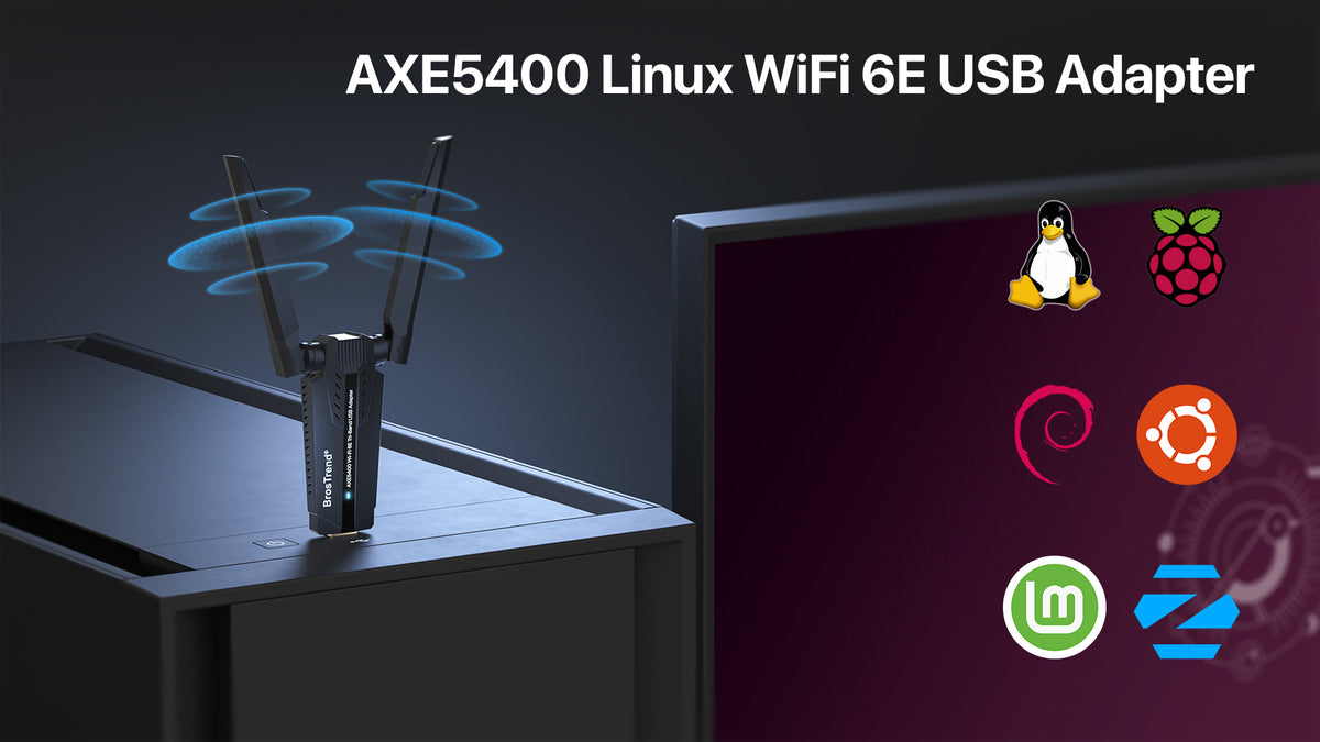 BrosTrend AXE5400 Tri-Band Linux WiFi Adapter for PC, Raspberry Pi, Odroid