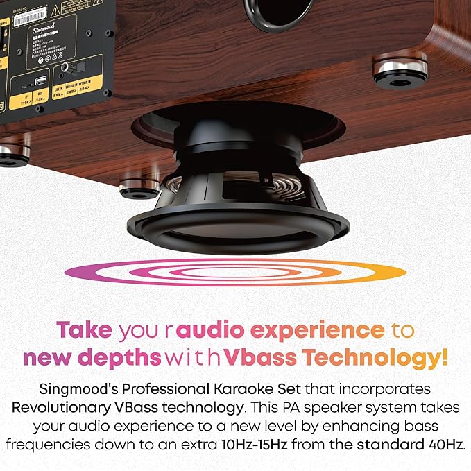 Karaoke Machine with 2 UHF Mic Subwoofer Home Theater Audio Sound Bar Support Optical/Bluetooth/AUX/USB/PC Wooden Karaoke Singing Machine for TV, Home, Karaoke, Singing Party, Christmas (S-73)