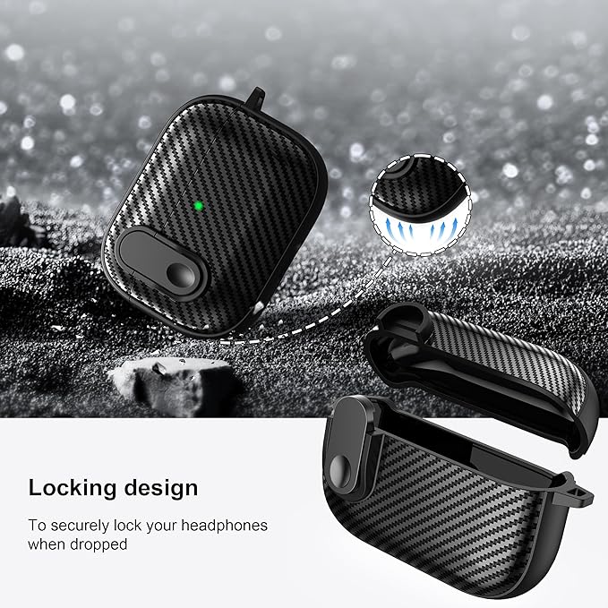 RFUNGUANGO for Airpod Pro Case (2023/2022/2019) with Lock, Carbon Fiber Black Airpods Pro 2nd Generation/1st Generation Case (USB-C/Lightning Cable) Black Switch