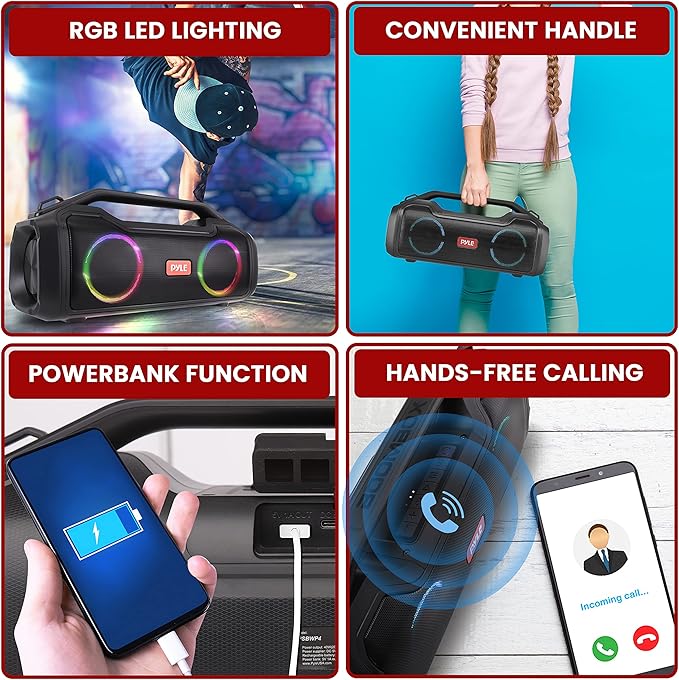 Pyle | Bluetooth Speaker | with HD Sound, Portable Wireless, IPX5 Waterproof, Up to 20H Playtime, TWS Pairing, BT5.3, for Home/Party/Outdoor/Beach, Electronic Gadgets, Birthday Gift