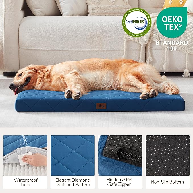 Orthopedic XL Dog Beds for Extra Large Dogs, Waterproof Dog Crate Bed with Removable Washable Cover, Egg Crate Foam Pet Bed Mat, 41"x28"