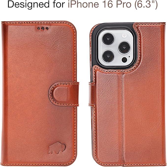 BLACKBROOK Compatible with iPhone 16 Pro Case with Card Holder, Carter Full Grain Leather, 2-in-1 Folio for MagSafe Wireless Charging, RFID Blocking, 4 Card Slots