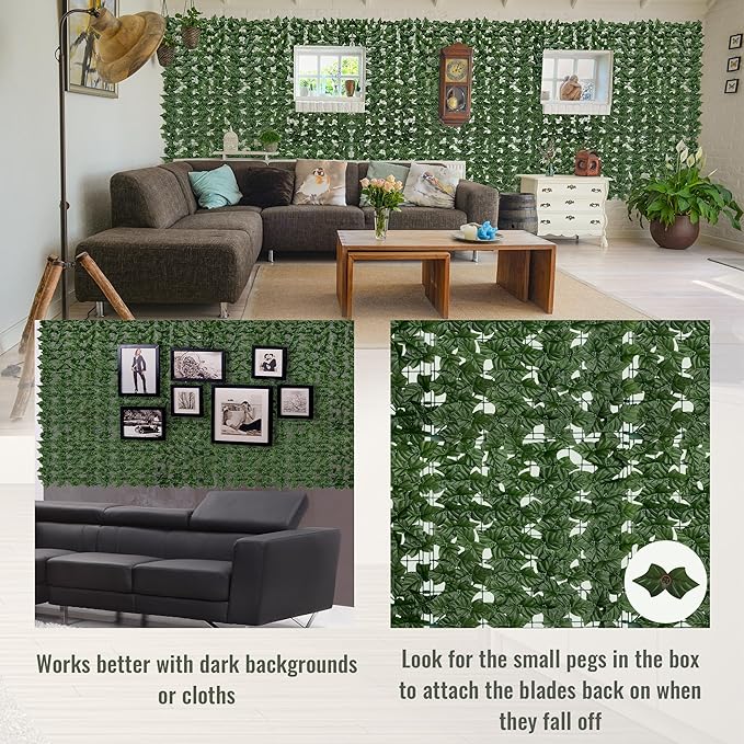 Artificial Ivy Privacy Fence Screen: 96 "x 72" (48 Sqft) Anti-Ultraviolet Artificial Hedge Grass Wall, Used for Indoor and Outdoor Green Background, Garden Greening Decoration
