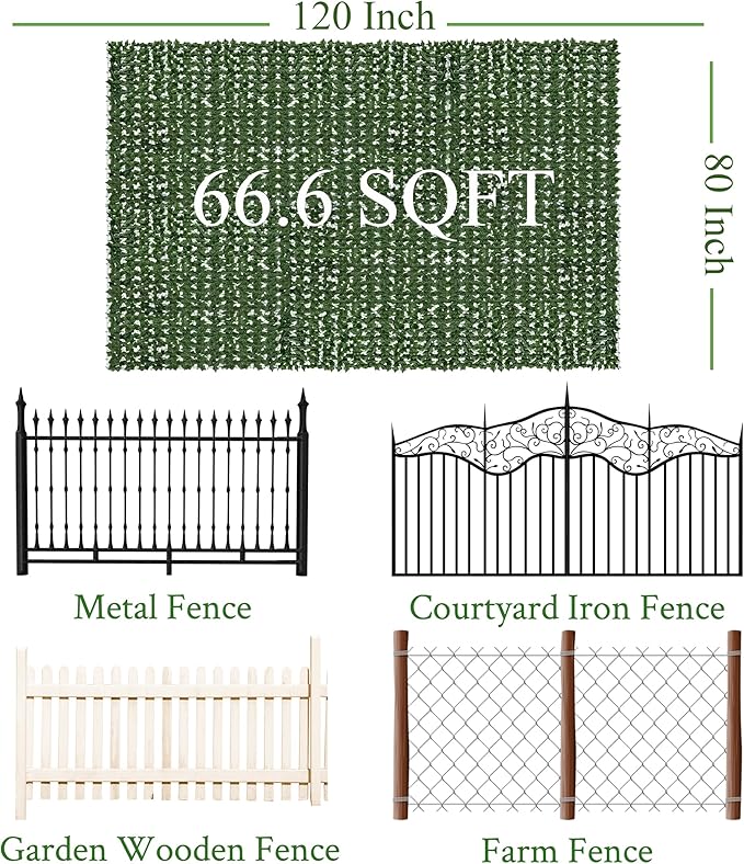 Artificial Ivy Privacy Fence Screen: 120 "x 80" (67 Sqft) Anti-Ultraviolet Artificial Hedge Grass Wall, Used for Indoor and Outdoor Green Background, Garden Greening Decoration