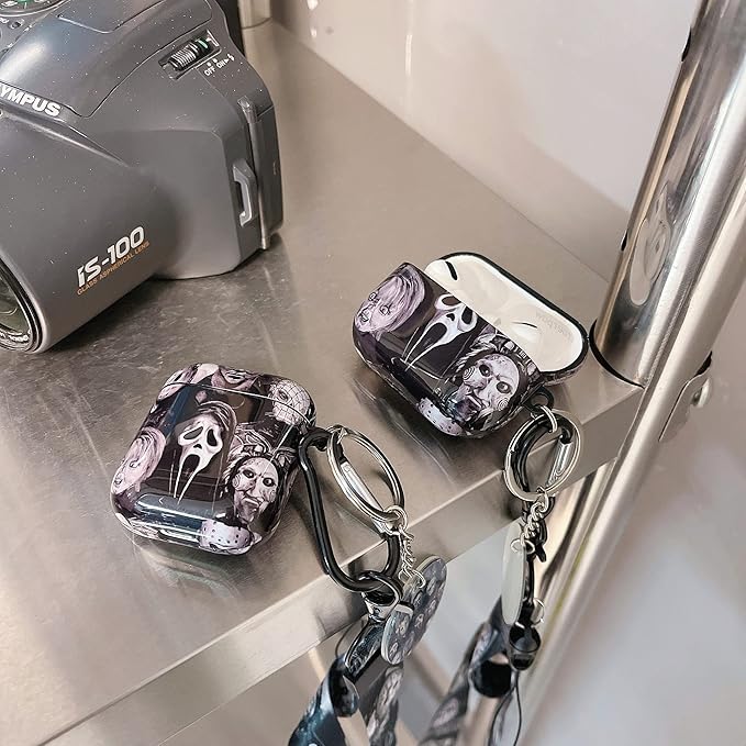Cool Scream Pattern 2/1 Case with Durable IMD Printing Technology and PET Layer，with Horror Keychain Clip Carabiner and Lanyard