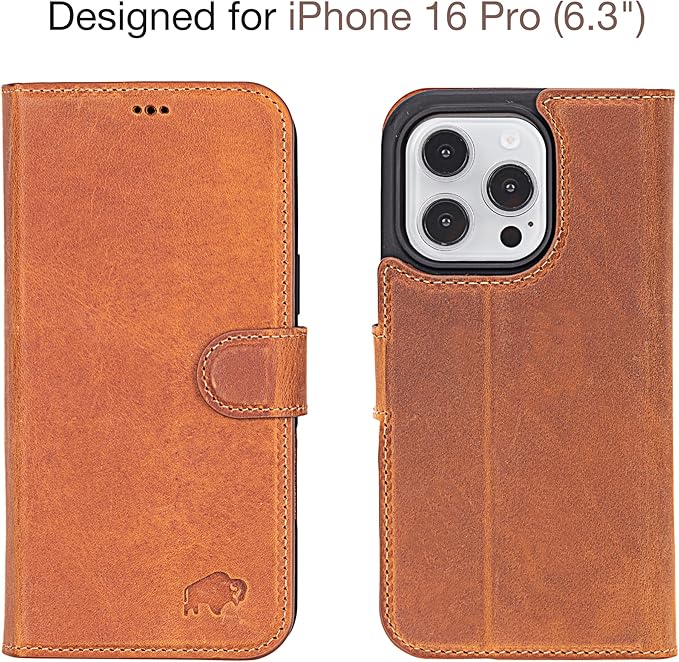 BLACKBROOK Leather Wallet Case for iPhone 16 Pro, Carter Premium Leather Magnetic 2-in-1 Wallet Set, Ready for MagSafe, RFID Protection, 4 Card Slots & ID Pocket, Compatible with iPhone 16 Pro