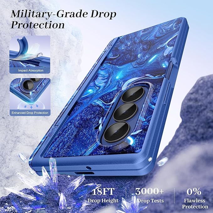 GVIEWIN for Z Fold 7 Case with Privacy Screen Protector [Compatible with Magsafe][Built-in Kickstand] Magnetic Full-Body Hinge Protection Slim Phone Case for Samsung Galaxy Z Fold 7, Star Abyss/Blue