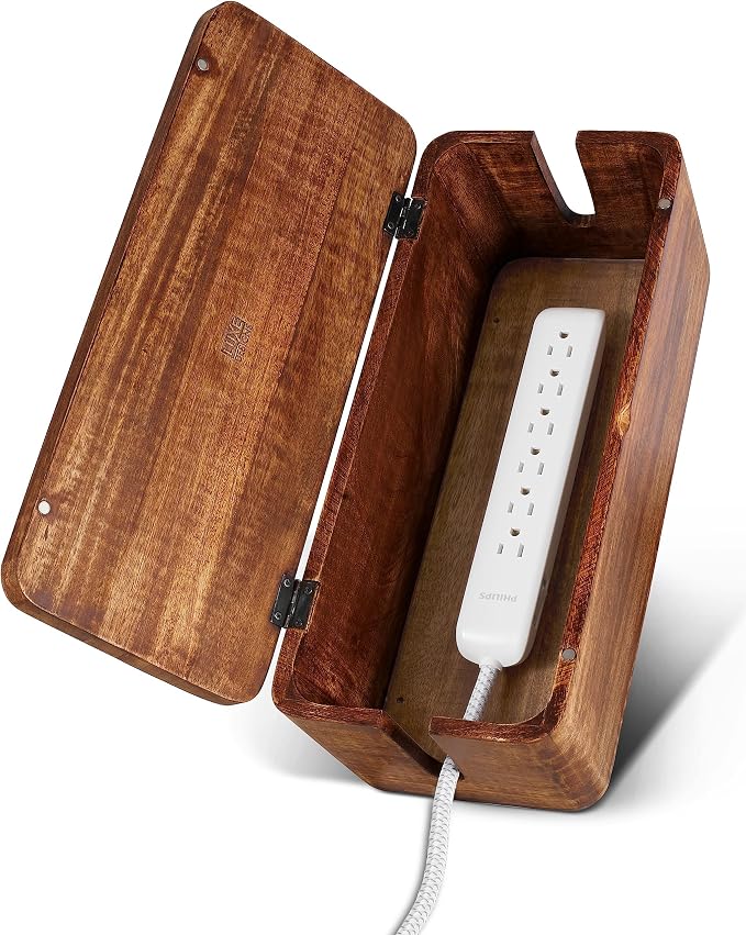 Large Cable Management Box, Wood Wire Organizer & Power Strip Cord Hider