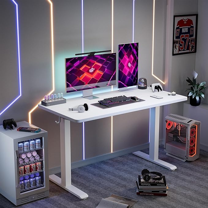 TIQLAB Computer Desk 47 x 24 inch, Modern Office Desk with Bold T-Shaped Leg Design, Simple PC Gaming Table, Study Writing Workstation, White
