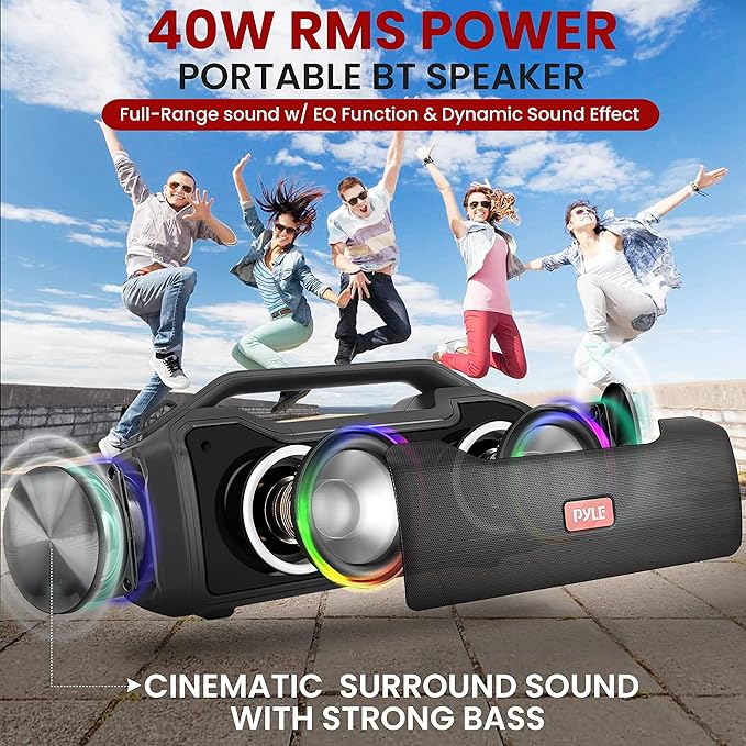 Pyle | Bluetooth Speaker | with HD Sound, Portable Wireless, IPX5 Waterproof, Up to 20H Playtime, TWS Pairing, BT5.3, for Home/Party/Outdoor/Beach, Electronic Gadgets, Birthday Gift