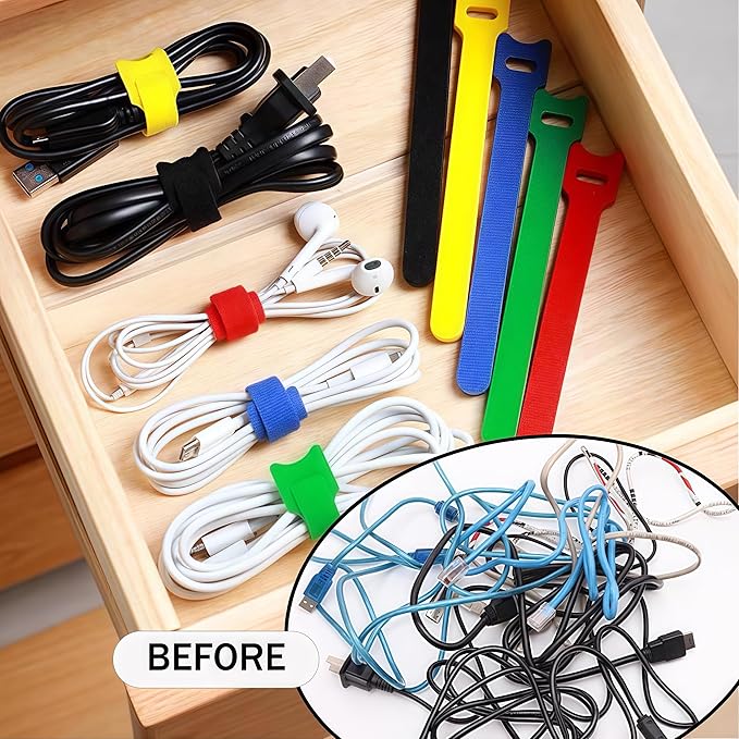 60 Pack Reusable Cable Labels & Cord Organizer Kit – Color-Coded Write-On Wire Labels with Marker + 30 Ties for Home Office Electronics Cord Management