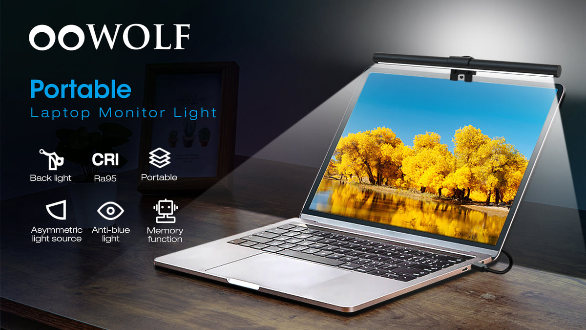 Monitor Light Bar,OOWOLF Screen Light Bar for Laptop,Keyboard light,CRI≥95 Desk Lamp for Eye-Caring,No Glare,Dual Light,Filter Blue-Light,3-Color Mode,Memory Dimming,Computer Lamp for Desk/Office/Home