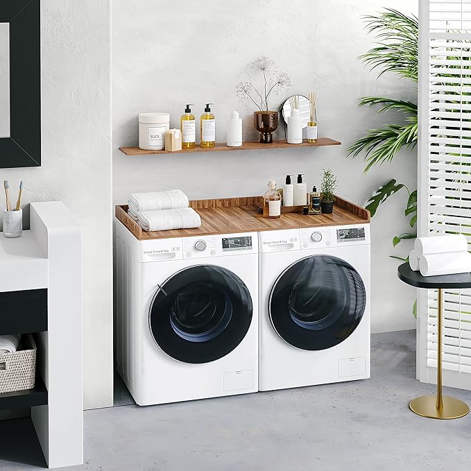 Washer Dryer Countertop,27.5" x 54" Wood Topper for Laundry Room Organization，Laundry Countertop Over Washer and Dryer,with Edge Rails,Non-Slip Mat,Easy to Assemble