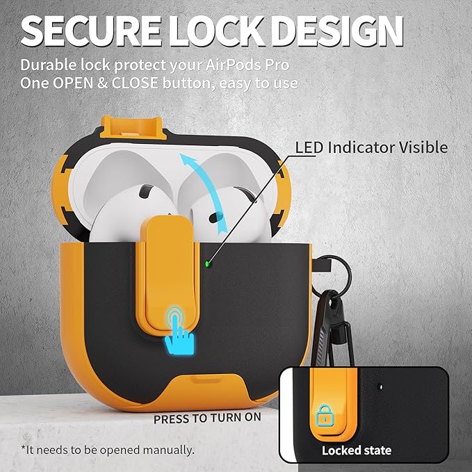 for AirPods 4 Case with Lock,TPU Leather Texture Protective Durability Anti-Lost & Shockproof Protective Cover Accessories with Cleaning Kit in Keychain for Apple AirPods 4 Generation (Yellow/Black)