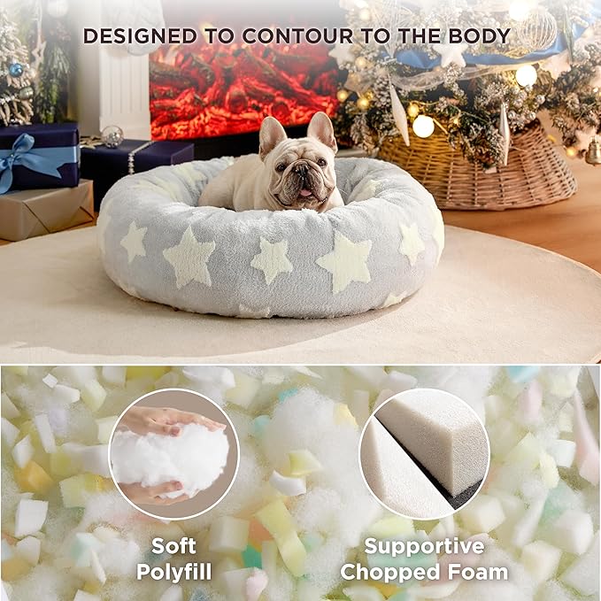 LE SURE Donut Medium Dog Bed - Round Cat Beds for Indoor Cats Calming Pet Beds, Cute Modern Beds with Jacquard Shaggy Plush & Anti Slip Bottom, 30 Inch, Galaxy Grey