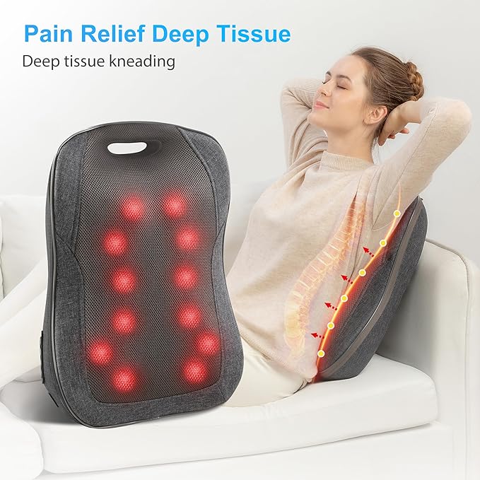 CooCoCo Back Massager for Chair,Shiatsu Back Massage Chair Pad, Deep Tissue 4D Kneading Massage Pillow for Lower Back,Full Body Relaxation, Birthday Christmas Gifts for Mom Dad Women Men Her