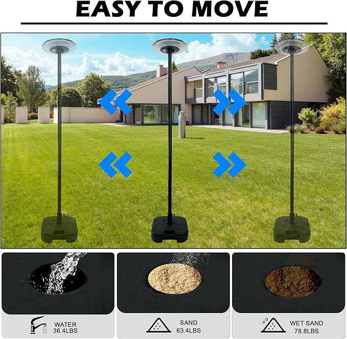 Solar Portable 3 Color Ambiance Outdoor Post Light with 92 inch Pole, Movable Motion Sensor Street Lamp, Features DC Charging Port & Remote Control, Dusk to Dawn (Lamp Post(with DC Port))
