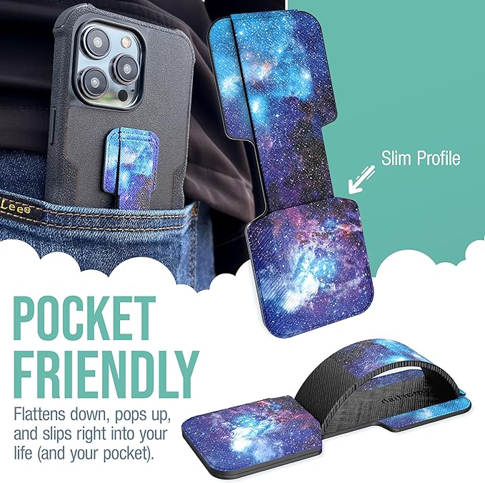 Smartish Phone Grip Loop - Prop Tart - Pop Out Finger Strap and Holder with Kick Stand [Compatible with All iPhone and Android Phones] - Spaced Out
