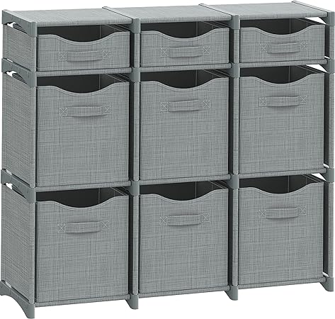 Cube Storage Organizer with Storage Bins Included - The Perfect Closet Organizers and Storage Solution. Includes 9 Storage Cubes, Great For Toy Storage, Closet Storage, Clothes Storage (Grey)