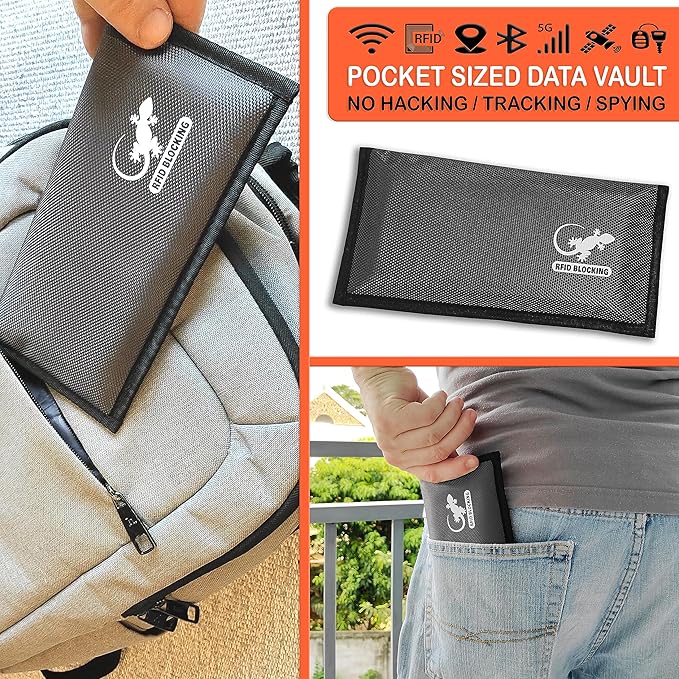 Faraday Bag Anti-Tracking GPS RFID Car Key Signal Blocker Wallet Shielding Pouch Protective Case for Cell Phone Car Key FOB, Data Privacy, Electronic Device Security (DARK GREY - NYLON)