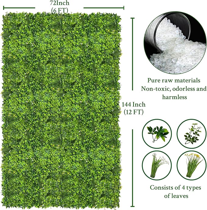 Artificial Plant Wall Roll: 6FT X12FT (72 sqft) UV-Anti Ivy Privacy Fence Screen Faux Greenery Panels Backdrop Boxwood Ivy Vine Leaf Hedge Fence for Indoor Outdoor Green Decor