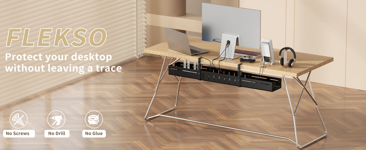 Under Desk Cable Management Tray,Expandable 25.2" – 38.6",Black