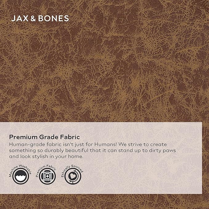 Jax & Bones Dog Bed Lounge - Machine Washable Bed for Dogs - Extra Heavy Duty Bolstered Sides - Vintage Faux Leather Dog Mat Beds | Large 39 x 32 Inches