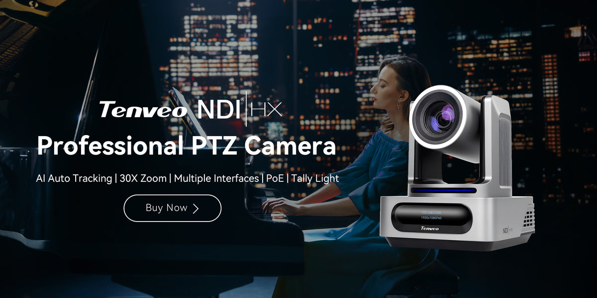 Tenveo NDI PTZ Camera, 30X Optical Zoom, AI Humanoid & Face Auto-Tracking, 1080P 60FPS, 3G-SDI HDMI USB3.0 LAN PoE, Tally Light & IP Display for Church Streaming Events Broadcast OBS YouTube
