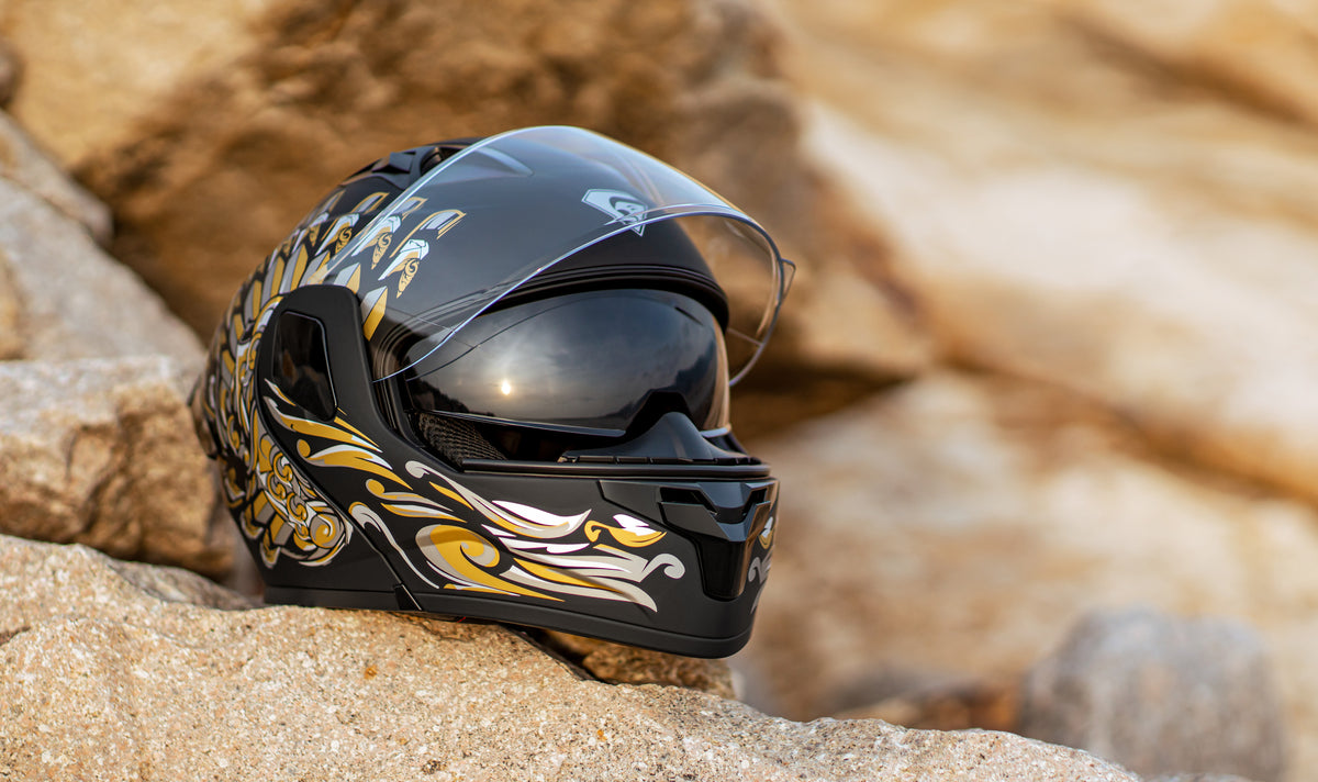 KYPARA Motorcycle Dual Visor Flip up Modular Full Face Helmet with DOT Certification of Impressionism