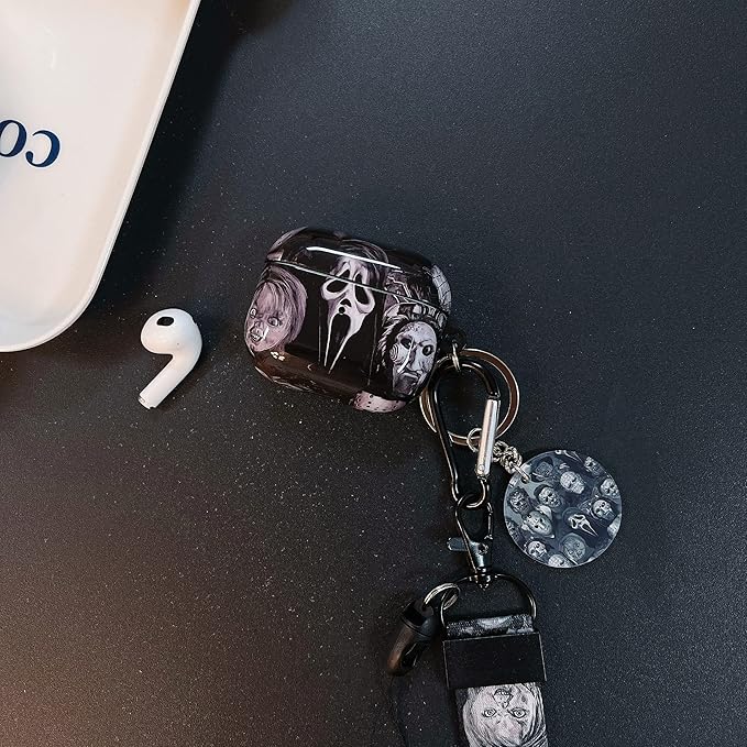 Cool Scream Pattern 3rd Generation Case 2021 with Durable IMD Printing Technology and PET Layer，with Horror Keychain Clip Carabiner and Lanyard，Designed for Those who Like Thrilling Horror Themes